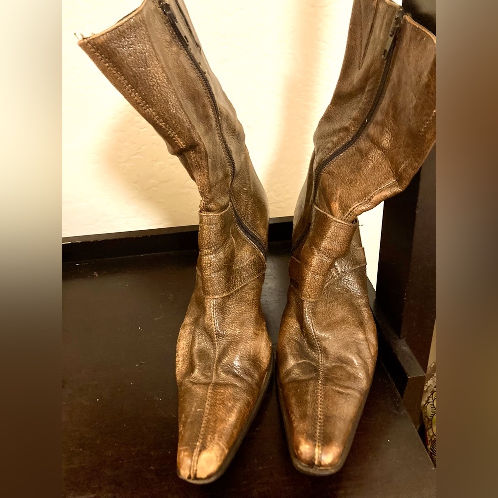 Brown Leather Western Ankle Boots